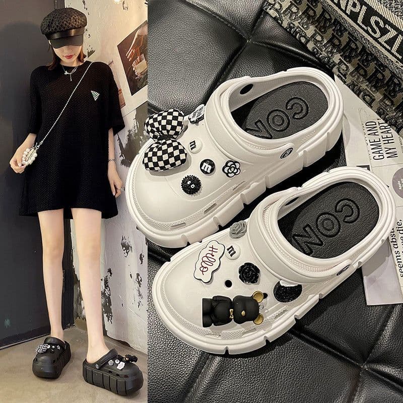 image-Fashion Clogs With Charms Shoes Outdoor Women Slippers Thick