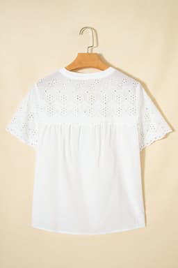 image-White Flower Eyelet Embroidered Patchwork Sheer Shirt