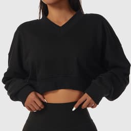 image-Cross-border European and American loose long-sleeved sports sweater women's outdoor fitness wear V-neck pullover casual fashion all-match sweater