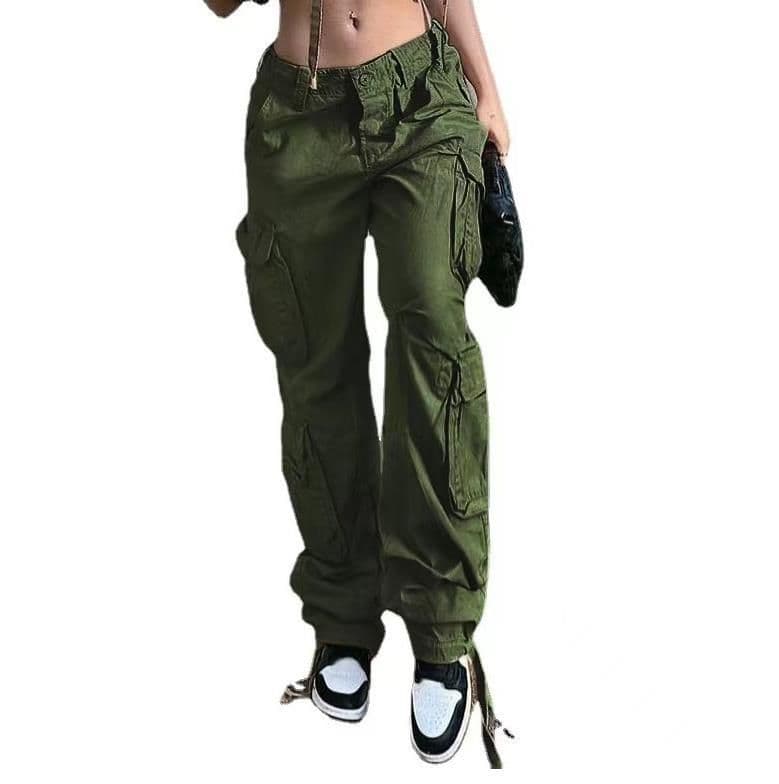 image-4 European and American new foreign trade cross-border women's street hip-hop style low-waist multi-pocket multi-pocket overalls casual pants trousers
