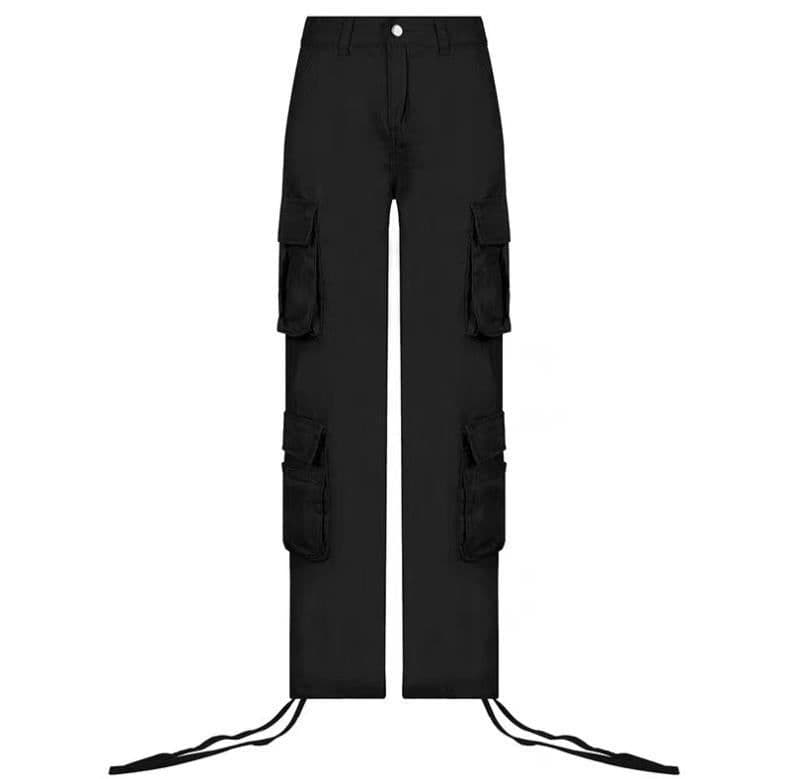 image-4 European and American new foreign trade cross-border women's street hip-hop style low-waist multi-pocket multi-pocket overalls casual pants trousers