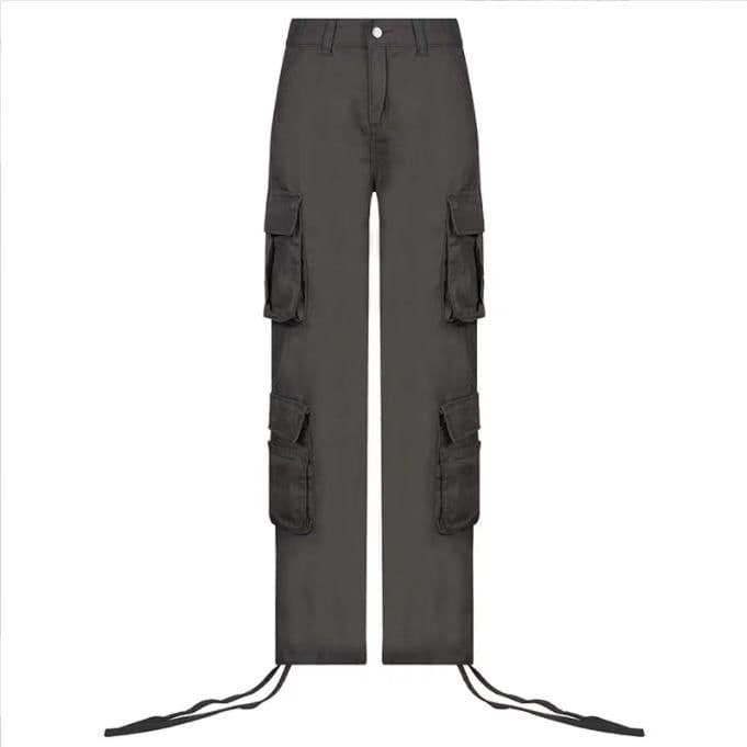 image-4 European and American new foreign trade cross-border women's street hip-hop style low-waist multi-pocket multi-pocket overalls casual pants trousers