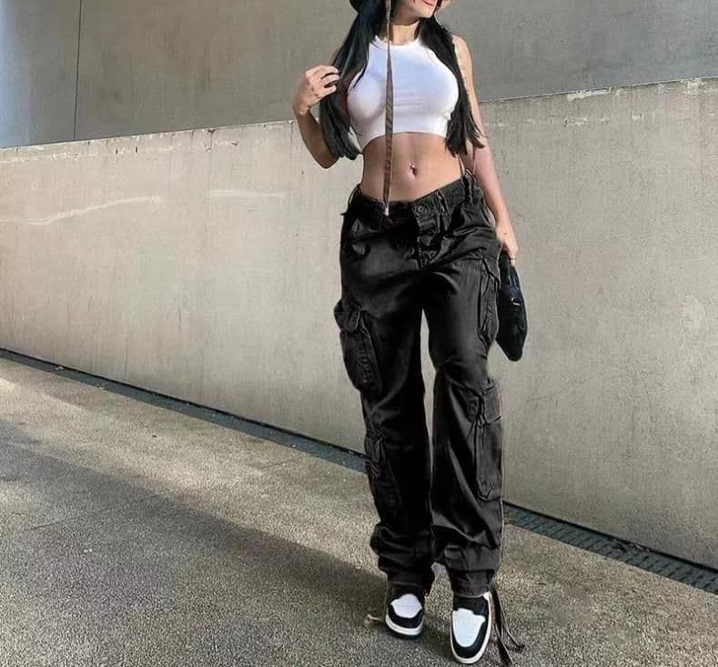 image-4 European and American new foreign trade cross-border women's street hip-hop style low-waist multi-pocket multi-pocket overalls casual pants trousers