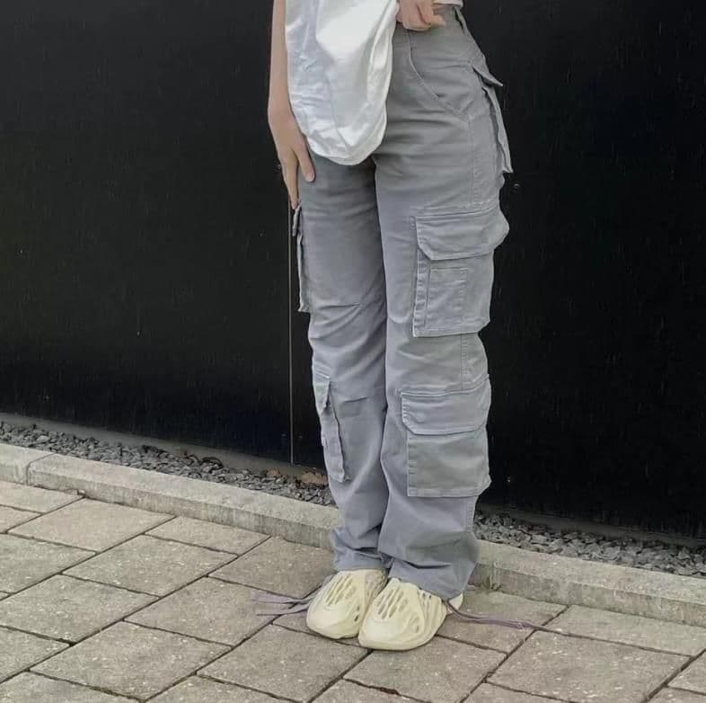 image-4 European and American new foreign trade cross-border women's street hip-hop style low-waist multi-pocket multi-pocket overalls casual pants trousers