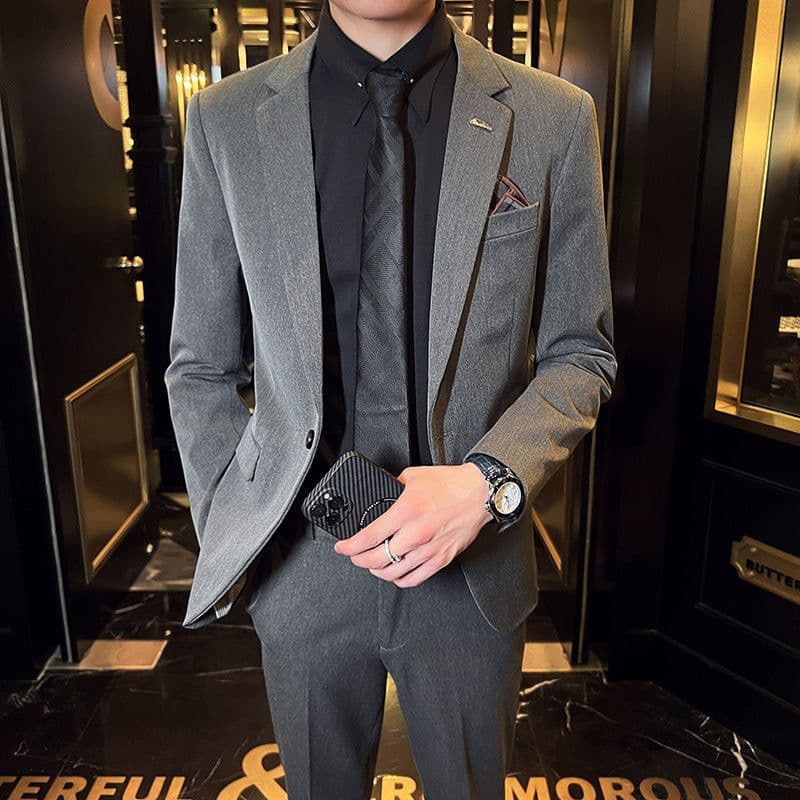 image-Large size suit Korean style one-button white coat business casual two-piece groom's dress men's suit suit