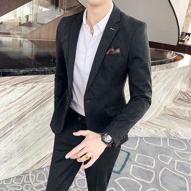 image-Large size suit Korean style one-button white coat business casual two-piece groom's dress men's suit suit