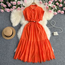 image-Niche Design Breasted Loose Lace-up Long Dress Women's Summer Cinched Pleated Shirt Collar Patchwork Long Dress