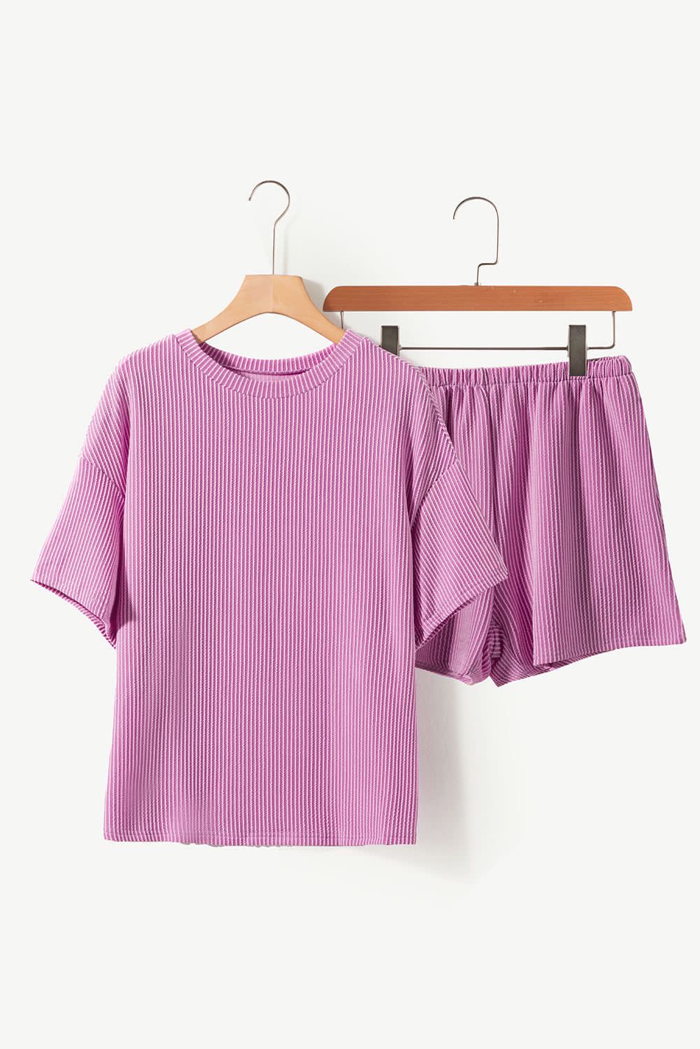 image-Phalaenopsis Ribbed Textured Knit Loose Fit Tee and Shorts Set