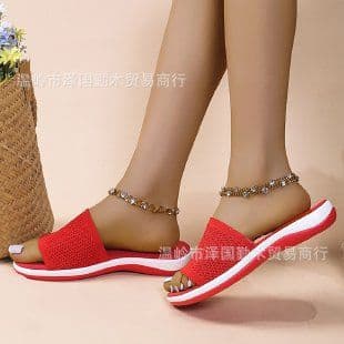 image-Cross-border foreign trade large size thick low slippers for women foreign trade polyurethane bottom lightweight fly-knit sponge cake low straight beach shoes