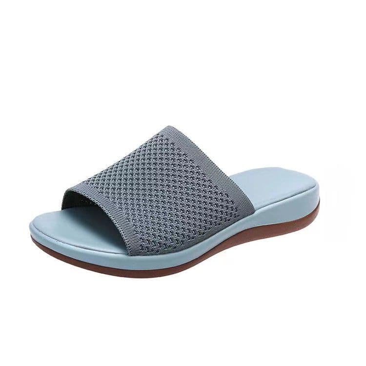 image-Cross-border foreign trade large size thick low slippers for women foreign trade polyurethane bottom lightweight fly-knit sponge cake low straight beach shoes