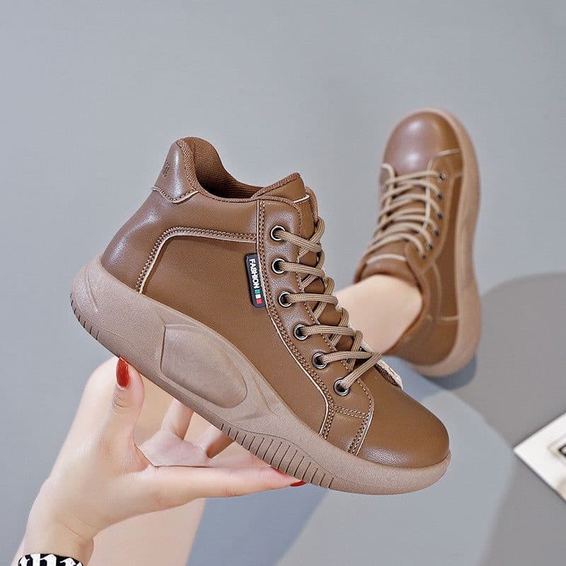 image-Platform High-Top Shoes Women's 2023 Popular Autumn Ins Fashionable Leather All-Matching Casual Women's Shoes Comfortable Sneaker 5895