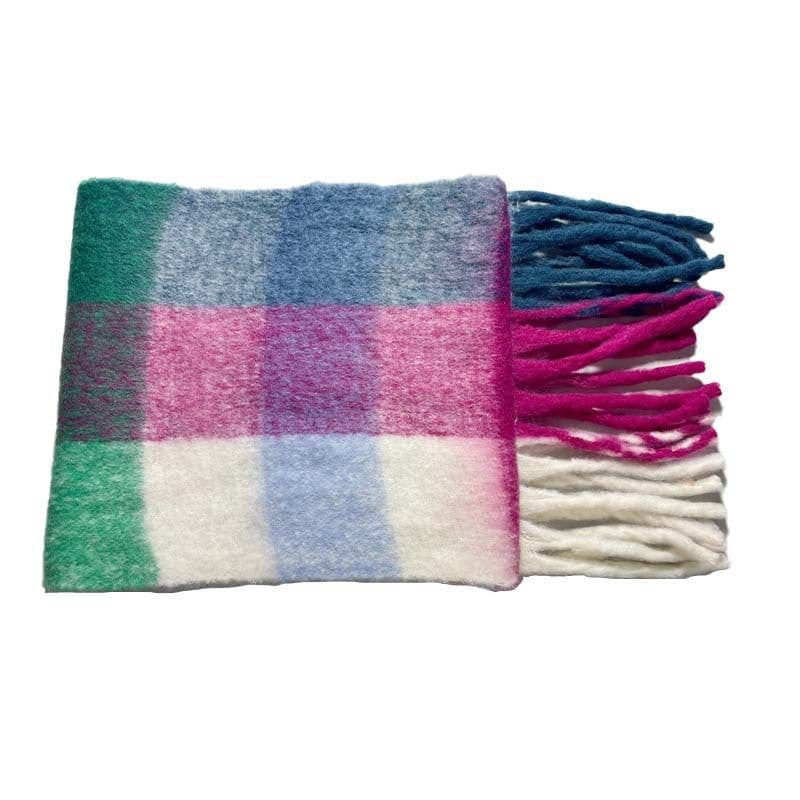 image-Autumn and winter new Internet celebrity Korean style warm A thickened colorful plaid brushed C scarf elegant, fashionable and versatile
