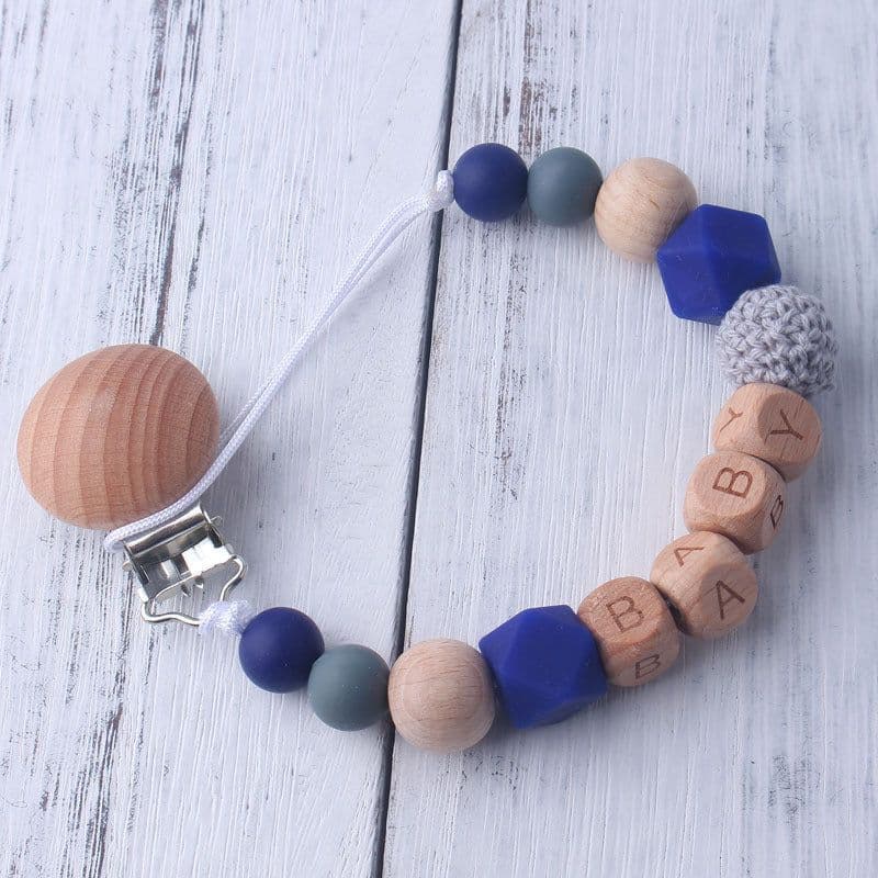 image-Wood Silicone Beads Pacifier Clip for Baby