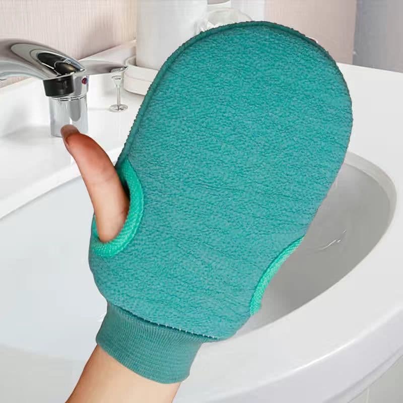 image-Bath artifact solid color cute bath towel and bath gloves men and women adult bath towel and back rub gloves