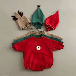 image-Korean version ins baby Christmas clothing winter infant jumpsuit plus velvet thickened cartoon long-sleeved crawler suit + hat