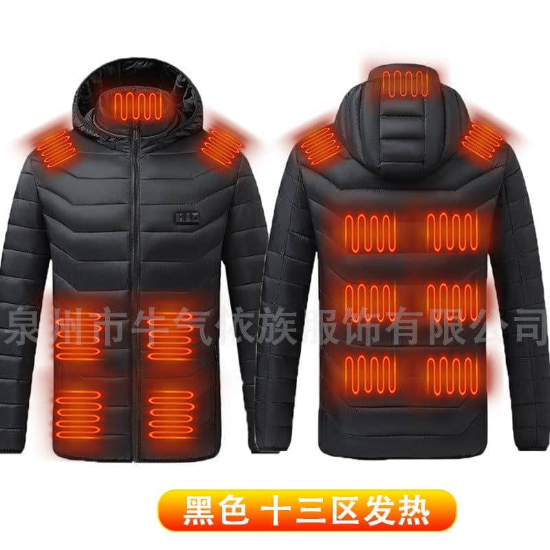 image-Cross-border spot smart electric heating cotton coat heating clothing winter lightweight hooded down cotton jacket for men and women