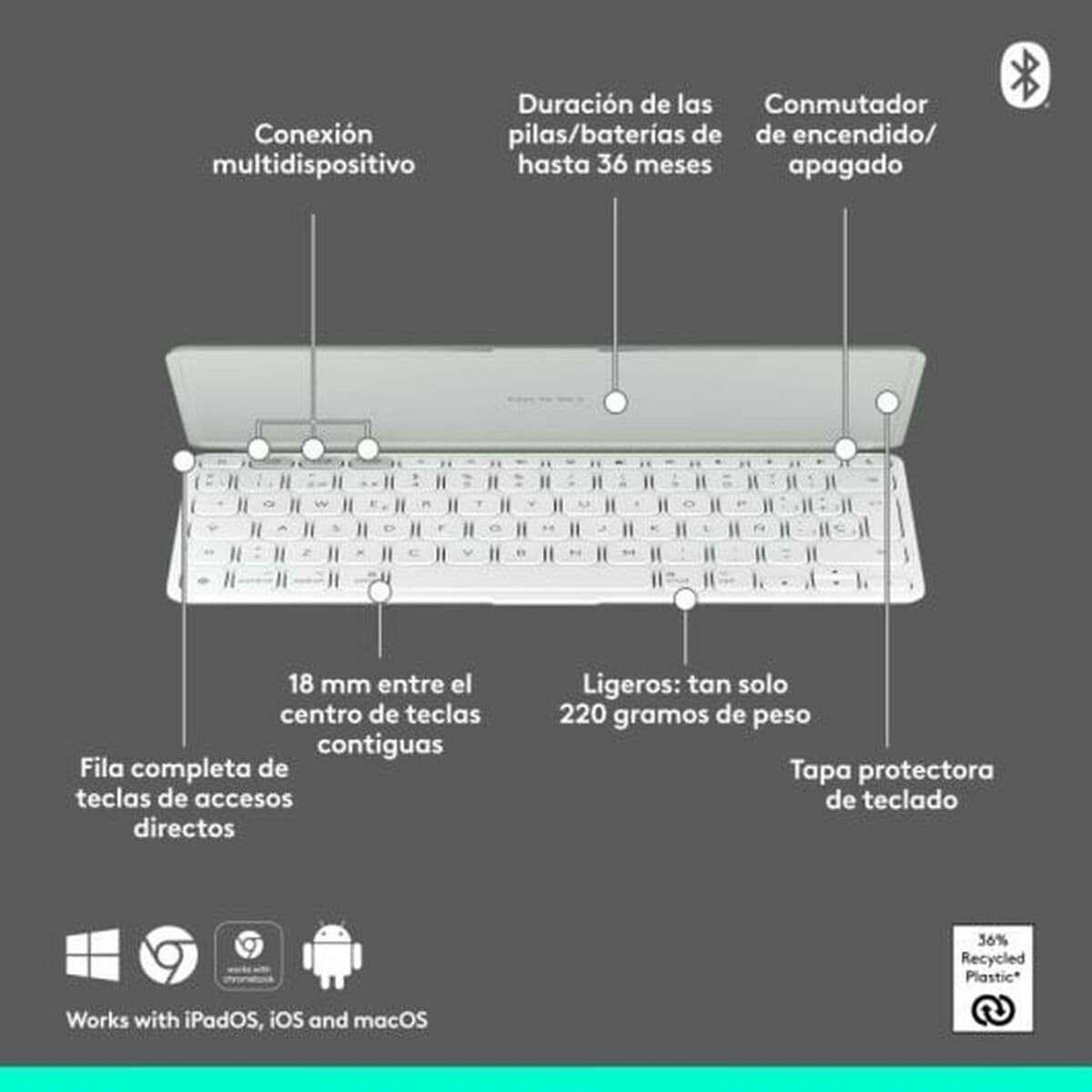 image-Bluetooth Keyboard Logitech 920-013011 Spanish Qwerty Grey White/Grey