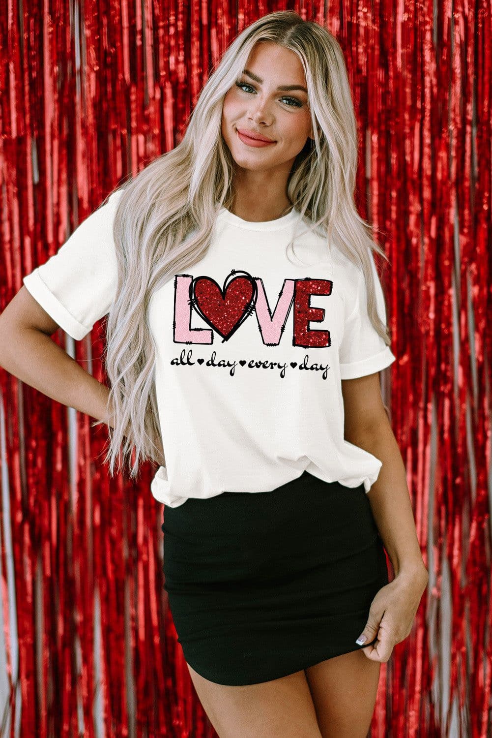 image-White Valentine LOVE Heart Graphic Tee