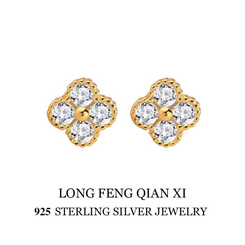 image-925 silver four-leaf clover earrings Korean style small fragrance delicate clover earrings niche design 18K gold flower earrings