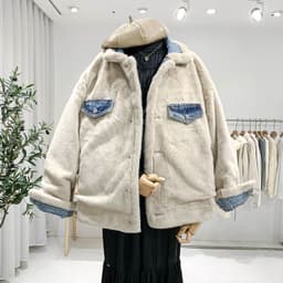 image-2023 Winter Fleece-lined Thickening Denim Jacket Women's Korean-Style Loose Lambswool Casual All-Matching Reversible Cotton-Padded Coat Fashion