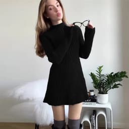image-Long-sleeved tight knitted dress for women 2023 half turtleneck bottoming hip-hugging solid color temperament short autumn and winter sweater dress