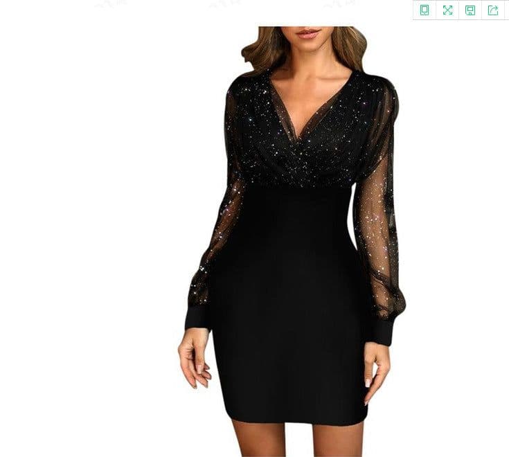 image-2022 European and American mesh V-neck sequined dress slim sexy dress ready for sale 0.22g