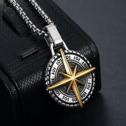 image-Cross-border jewelry stainless steel compass pendant European and American retro titanium steel men's necklace pendant manufacturer wholesale