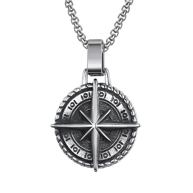 image-Cross-border jewelry stainless steel compass pendant European and American retro titanium steel men's necklace pendant manufacturer wholesale