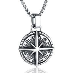 image-Cross-border jewelry stainless steel compass pendant European and American retro titanium steel men's necklace pendant manufacturer wholesale