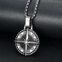 image-Cross-border jewelry stainless steel compass pendant European and American retro titanium steel men's necklace pendant manufacturer wholesale