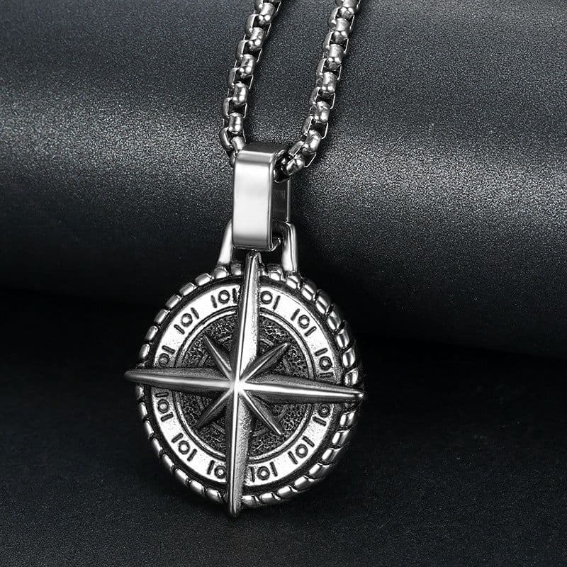 image-Cross-border jewelry stainless steel compass pendant European and American retro titanium steel men's necklace pendant manufacturer wholesale