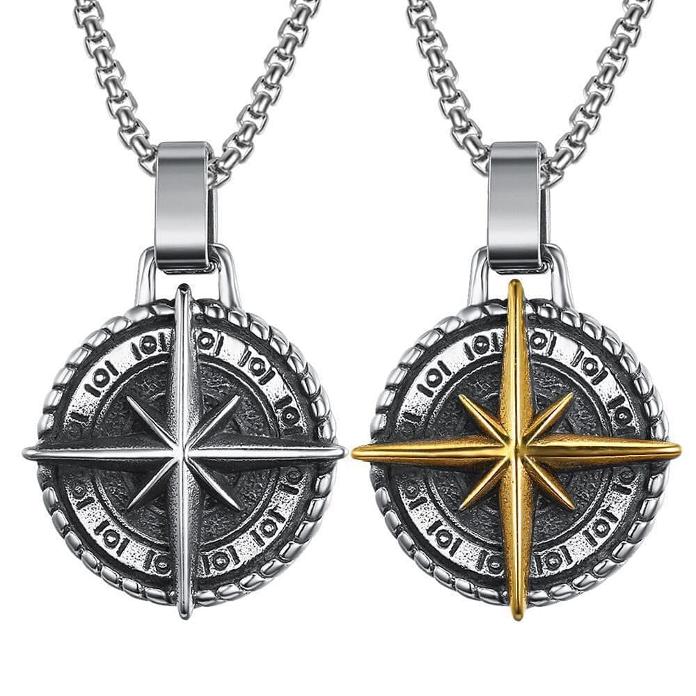 image-Cross-border jewelry stainless steel compass pendant European and American retro titanium steel men's necklace pendant manufacturer wholesale