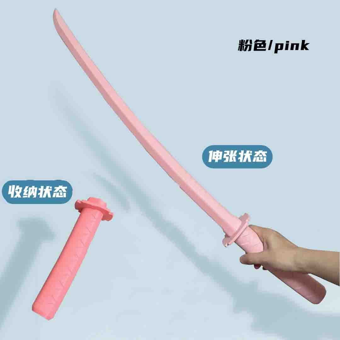 image-Telescopic Samurai Blade Sword Telescopic Gravity Straight Out Black Powder Decompression Toy Trendy Creative Simulation Toy Wholesale