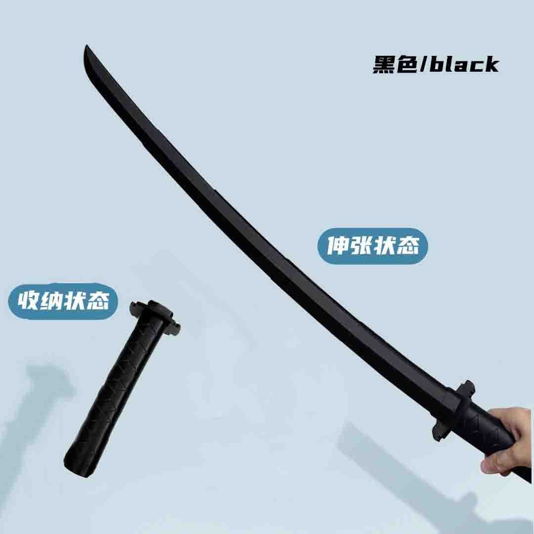 image-Telescopic Samurai Blade Sword Telescopic Gravity Straight Out Black Powder Decompression Toy Trendy Creative Simulation Toy Wholesale