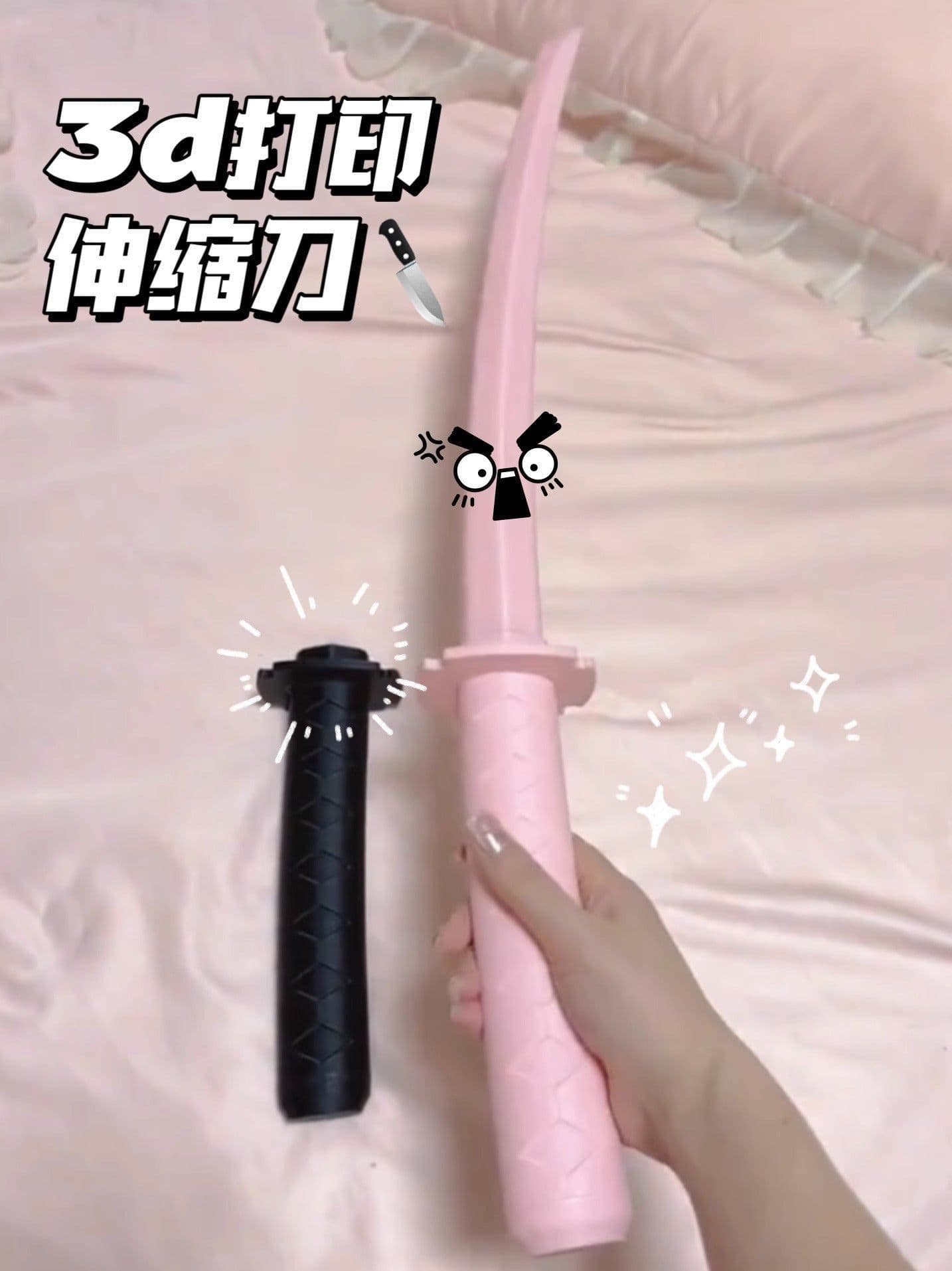 image-Telescopic Samurai Blade Sword Telescopic Gravity Straight Out Black Powder Decompression Toy Trendy Creative Simulation Toy Wholesale