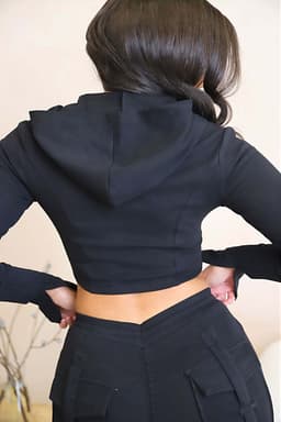 image-A5355 European and American casual tight-fitting sportswear multi-pocket workwear hooded suit pants