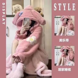 image-Winter pajamas for women, winter coral velvet nightgown with velvet and thickening, students can wear long flannel nightgown in winter