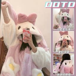 image-Winter pajamas for women, winter coral velvet nightgown with velvet and thickening, students can wear long flannel nightgown in winter