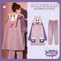 image-Winter pajamas for women, winter coral velvet nightgown with velvet and thickening, students can wear long flannel nightgown in winter