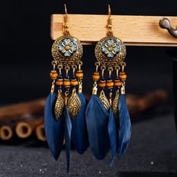 image-Factory Wholesale Ethnic Style Vintage Earrings Bohemian Vacation Style Antique Alloy Carved Feather Tassel Earrings