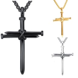 image-Color-preserving alloy cast steel nail cross pendant for men and women, punk style personalized men's necklace jewelry wholesale
