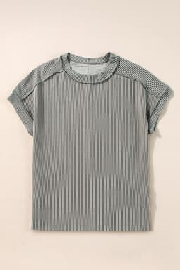 image-Medium Grey Textured Knit T-shirt with Exposed Stitching