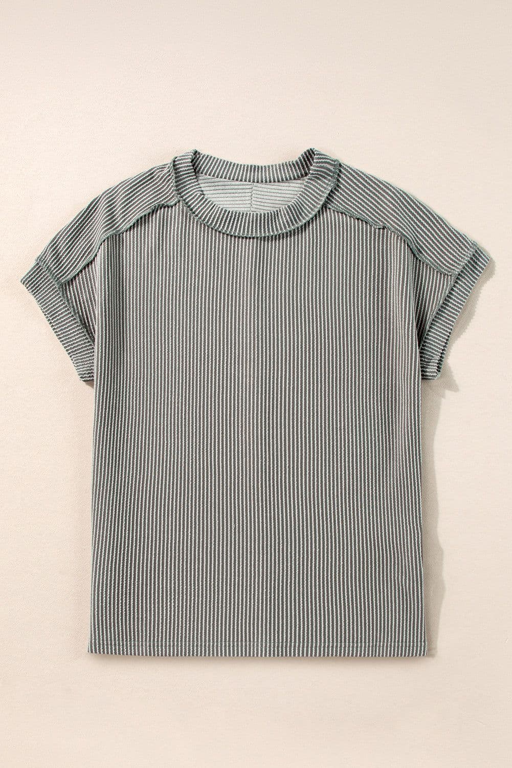 image-Medium Grey Textured Knit T-shirt with Exposed Stitching