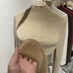 image-Fleece-lined Thickened Integral Velvet Mock Neck Sweater Women's Spring and Autumn New Inner Wear Long-Sleeved Bottoming Sweater Warm Top