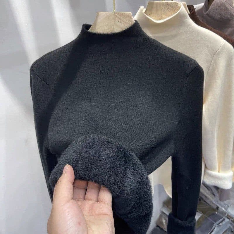 image-Fleece-lined Thickened Integral Velvet Mock Neck Sweater Women's Spring and Autumn New Inner Wear Long-Sleeved Bottoming Sweater Warm Top