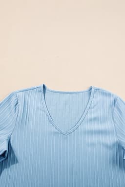 image-Peach Blossom Ruffled Half Sleeve V Neck Textured Top