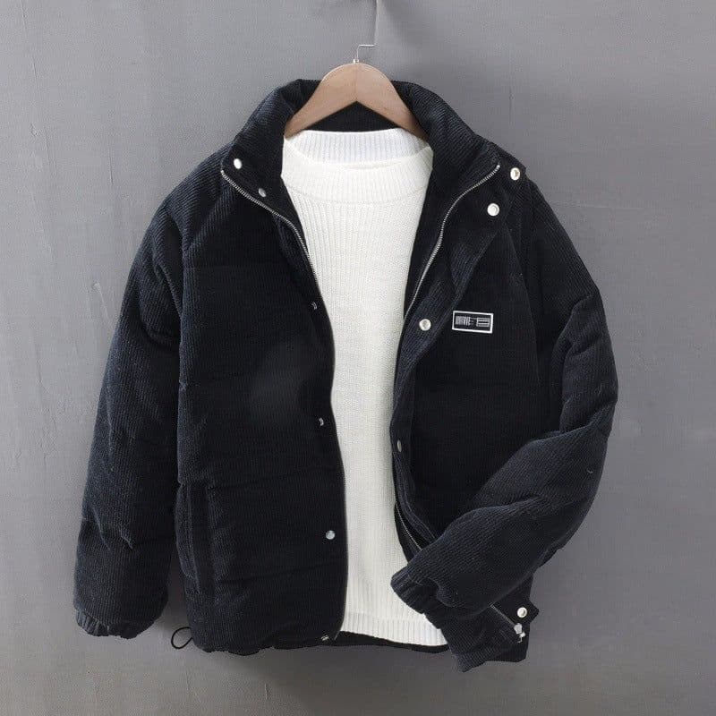 image-Corduroy down jacket men's winter Japanese retro anti-season trend thickened warm jacket solid color silhouette short style