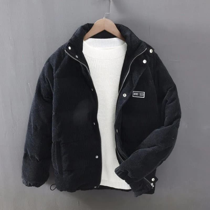 image-Corduroy down jacket men's winter Japanese retro anti-season trend thickened warm jacket solid color silhouette short style