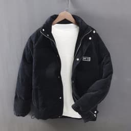 image-Corduroy down jacket men's winter Japanese retro anti-season trend thickened warm jacket solid color silhouette short style