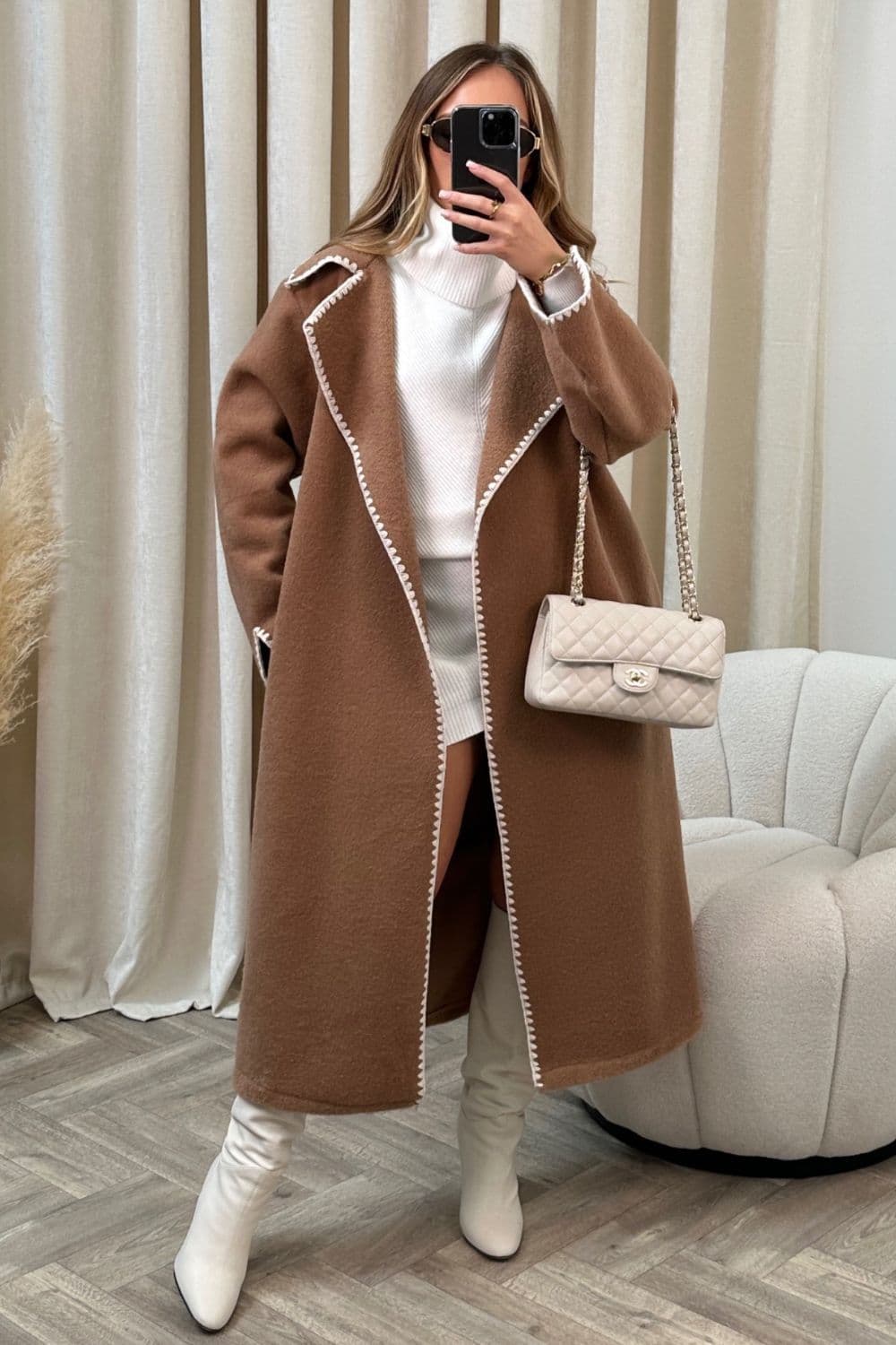 image-2023 European and American winter new style double-sided simple thickened and lengthened hand-crocheted double-sided woolen coat for women